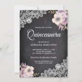 Invitation Dentelle Rustique Pink Floral Quinceanera (Devant)