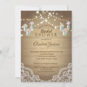 Invitation Dentelle rustique, Pot Mason floral, Guirlande lum (Devant)