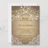 Invitation Dentelle rustique, pot Mason, guirlandes lumineuse (Devant)