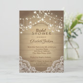 Invitation Dentelle rustique, pot Mason, guirlandes lumineuse (Debout devant)