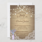 Invitation Dentelle rustique, Pot Mason lavande, Guirlande lu (Devant)
