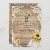 Invitation Dentelle rustique, Robe, Lumières, Fleurs de solei (Devant / Derrière)