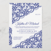 Invitation Dentelle rustique - Royal Blue (Devant / Derrière)