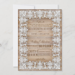 Invitation Dentelle rustique style de grange en bois Mariage