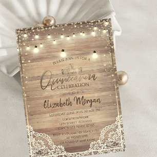 Invitation Dentelle rustique, Tiara, Diamants lumineux Quince