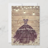 Invitation Dentelle rustique, Tiara, Lumières, Robe, Bois Qui (Devant)