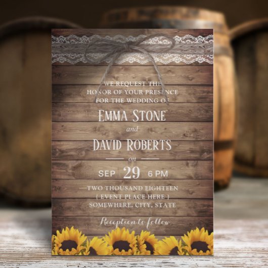 Invitation Dentelle rustique & Twine Country Sunflowers Maria