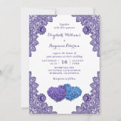 Invitation Dentelle rustique violet et Mariage floral bleu (Devant)