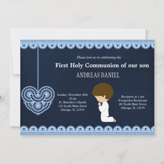 Invitation Dentelle Sainte Communion (Garçon) (Devant)