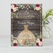 Invitation Dentelle, Tiara, Robe, Rose en bois foncé Quinceañ (Debout devant)