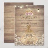 Invitation Dentelle, Tiare Florale, Lumières, Robe Bois Quinc (Devant / Derrière)