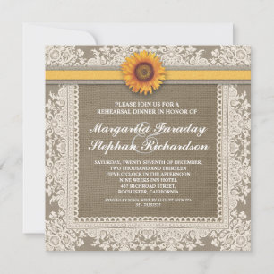 Invitation dentelle tournesol & burlap répétition dîner invit