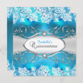 Invitation Dentelle Turquoise bleue et argent Frame Quinceane (Devant / Derrière)