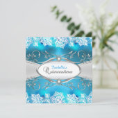 Invitation Dentelle Turquoise bleue et argent Frame Quinceane (Debout devant)