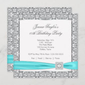 Invitation Dentelle Turquoise Diamant Bleu Filles10ème annive (Devant / Derrière)