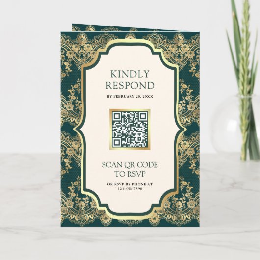 Invitation Dentelle Turquoise foncée QR Code Photo Mariage in (Dos)