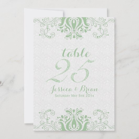 Invitation Dentelle vert clair et Mariage blanc Numéro de tab (Devant)