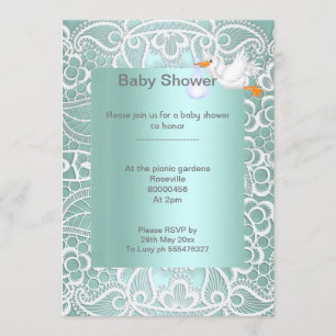 Invitation Dentelle verte à la menthe élégant baby shower cig