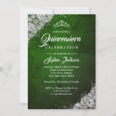 Invitation Dentelle verte argentée Diamant Étincelle Gown Qui (Dos)