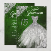 Invitation Dentelle verte argentée Diamant Étincelle Gown Qui (Devant / Derrière)