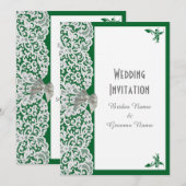 Invitation Dentelle verte et blanche, mariage traditionnelle (Devant / Derrière)
