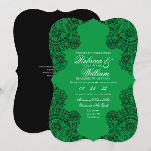 Invitation Dentelle verte et noire Élégant Mariage gothique