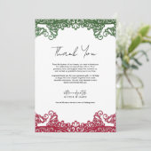 Invitation Dentelle verte et rouge Élégant Merci Fiesta (Debout devant)