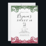 Invitation Dentelle verte et rouge élégante Fiesta Sweet 16 P<br><div class="desc">Personnaliser pour tout événement</div>