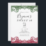 Invitation Dentelle verte et rouge élégante Fiesta Sweet 16 P<br><div class="desc">Personnaliser pour tout événement</div>