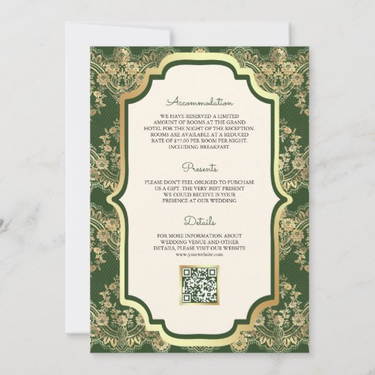 Invitation Dentelle verte QR Code Anand Karaj Sikh Mariage (Dos)