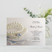 Invitation Dentelle Vintage bleue, perles et Mariage d'anneau (Debout devant)
