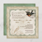 Invitation Dentelle Vintage des Inséparables Roses français - (Devant / Derrière)