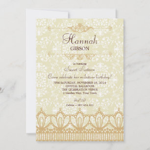 Invitation Dentelle vintage et Damas Brocade Sweet 16 Invitat