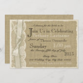 Invitation Dentelle vintage et Fête des mariées Burlap (Devant / Derrière)