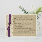 Invitation Dentelle vintage et Fête des mariées Burlap (Debout devant)