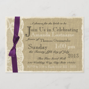 Invitation Dentelle vintage et Fête des mariées Burlap