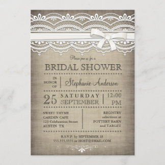 Invitation Dentelle Vintage et Linen Rustic Country Fête de l