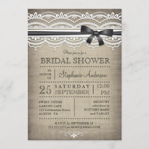 Invitation Dentelle Vintage et Linen Rustic Country Fête de l