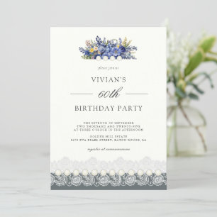 Invitation Dentelle vintage et perles Floral 60e anniversaire