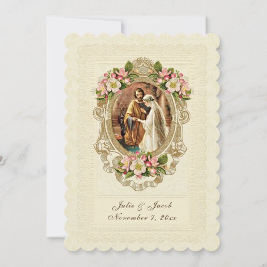 Invitation Dentelle vintage Fleurs de cerises catholiques tra (Devant)