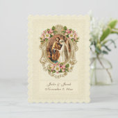 Invitation Dentelle vintage Fleurs de cerises catholiques tra (Debout devant)