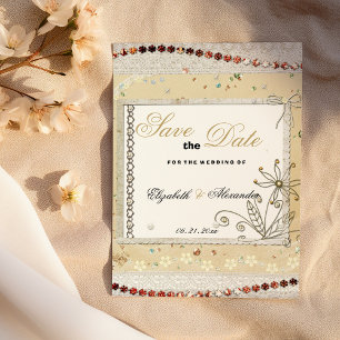 Invitation Dentelle vintage pastel Shabby Enregistrer la date