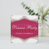 Invitation Dentelle Vintage rouge+blanche Anniversaire Dîner (Debout devant)