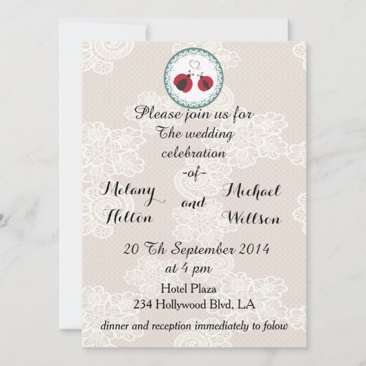 Invitation Dentelle vintage tendance mignonette coccinelle en (Devant)