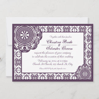 Invitation Dentelle violette arabesque, mariage 5x7