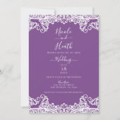 Invitation Dentelle violette et blanche Mariage élégant (Devant)