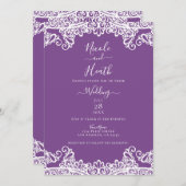 Invitation Dentelle violette et blanche Mariage élégant (Devant / Derrière)