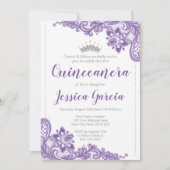 Invitation Dentelle violette et Parties scintillant d'argent  (Devant)