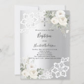 Invitation Dentelles blanches en argent Baptême (Devant)