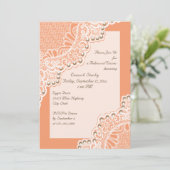 Invitation Dentelles blanches et perles mariage corail répéti (Debout devant)